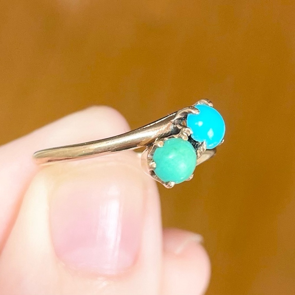 Victorian Edwardian Turquoise sleeping beauty green blue bypass 9k gold … - Picture 5 of 10